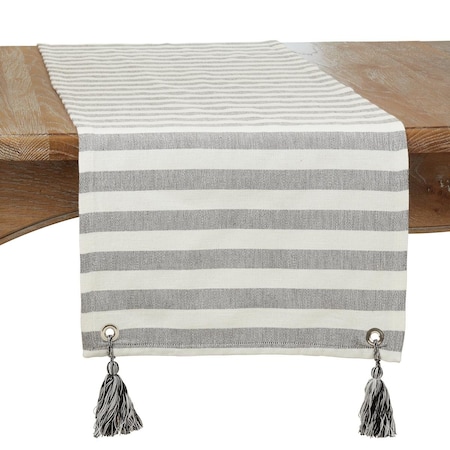 Saro 16 x 72 in. Striped Tassel Oblong Table Runner, Black & White 432.BW1672B